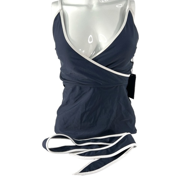 NEW w/Tags Tommy Hilfiger Tankini Swim Top Women's Medium Navy Blue Stretch Belt - Picture 4 of 13